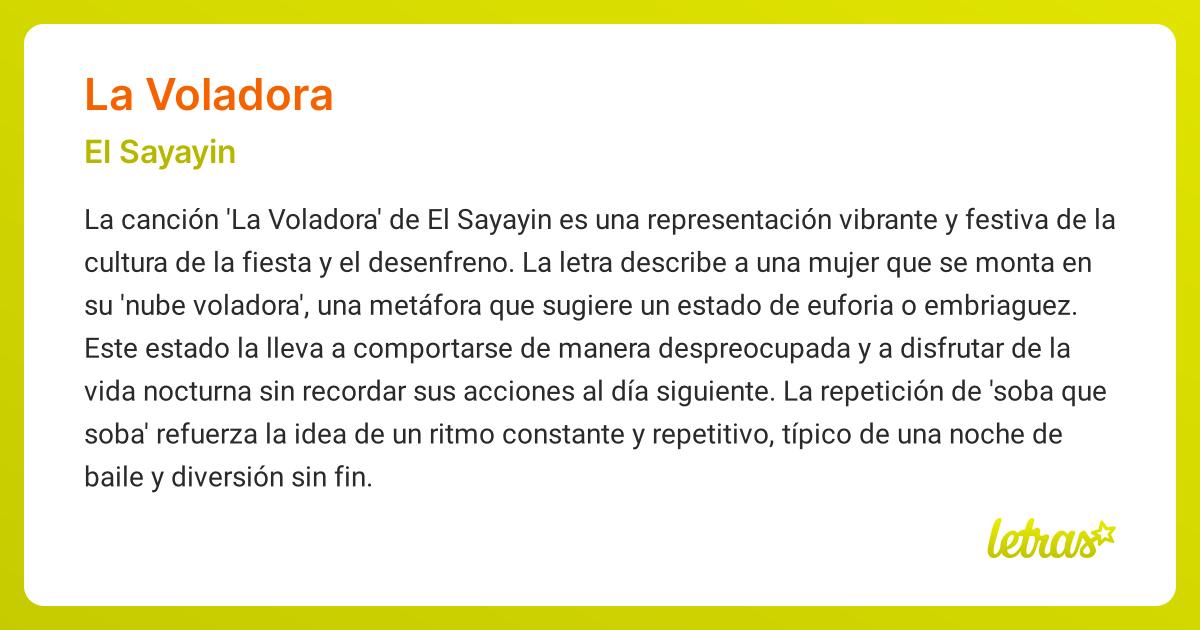Explicación del portal letras del significado de la letra de 'La Voladora'