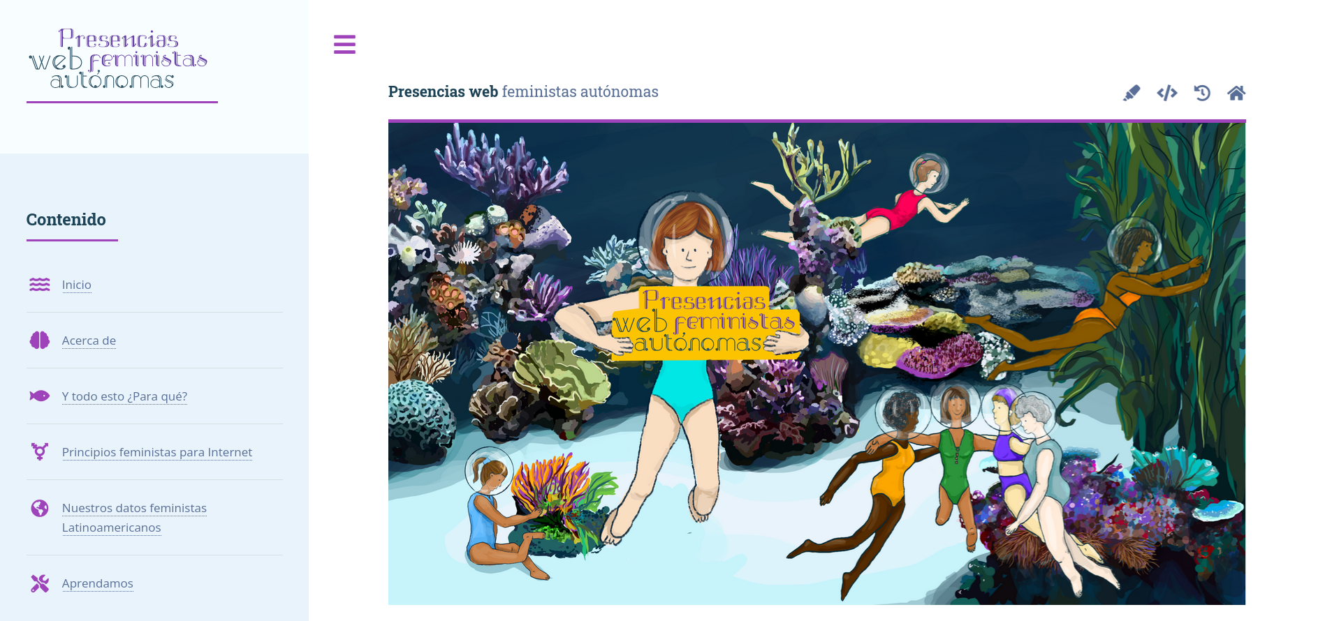 Captura de pantalla del home de la web de presencias web feministas autónomas