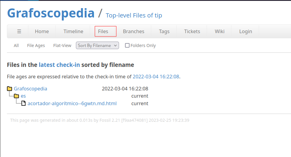 Repositorio de la grafoscopedia señalando el tab Files