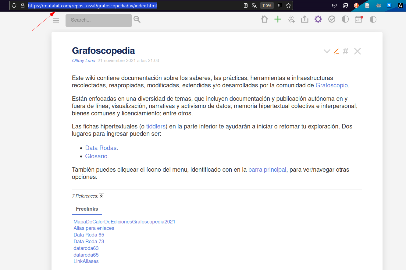 Captura de la grafoscopedia señalando la url en el navegador
