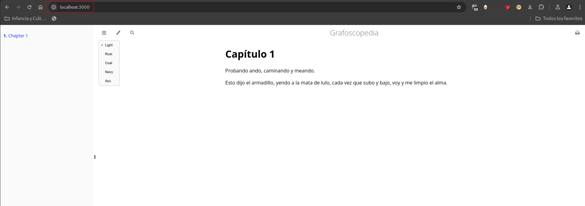 Captura de la pantalla del navegador señalando la url para el servidor local