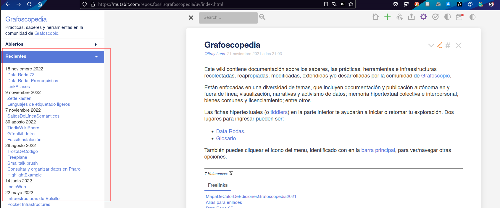 Fechas de edición de la grafoscopedia en repositorio de mutabiT