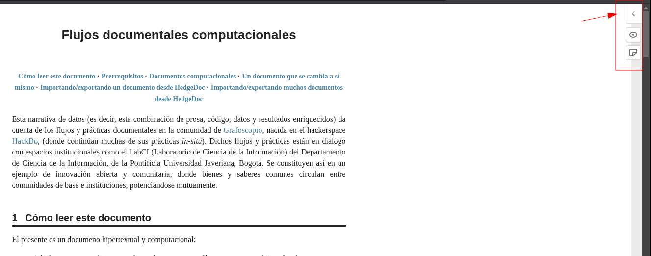 Captura del navegador señalando la botonera del plugin de hypothesis
